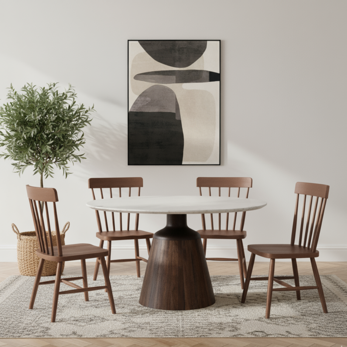 Vierra 135cm Round Acacia Wood & Marble Dining Table