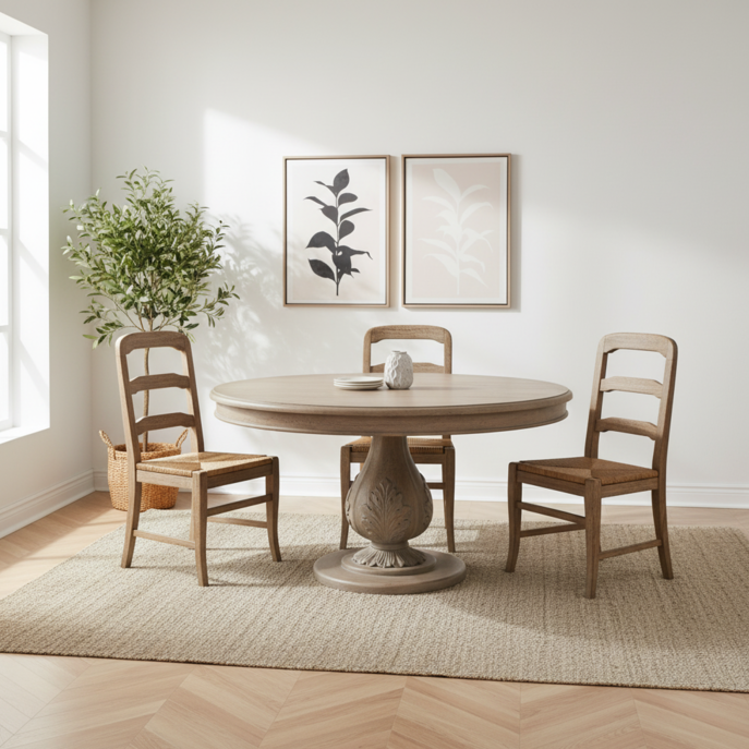 Acorn 150cm Round Rustic Washed Wood Dining Table