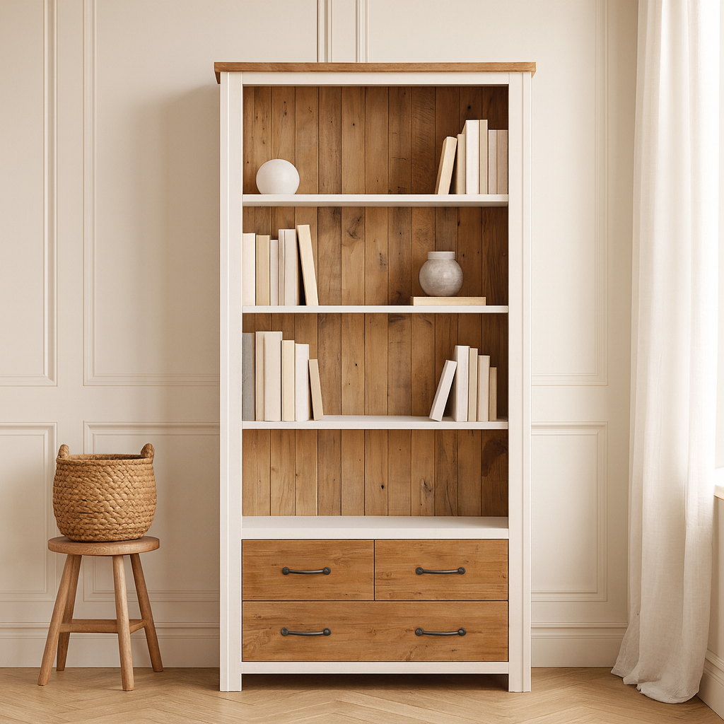 Splash of White Large Open Bookcase with Drawers