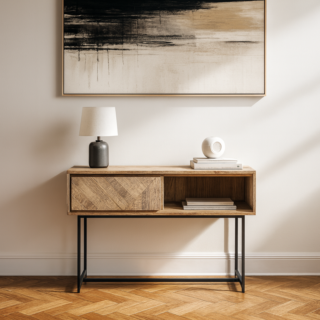Marca Sand Wash Acacia Wood 1 Drawer Console Table