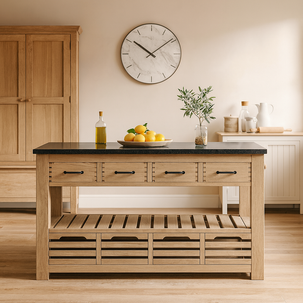 Oxford Four Drawer Oak Kitchen Island With Black Granite Top