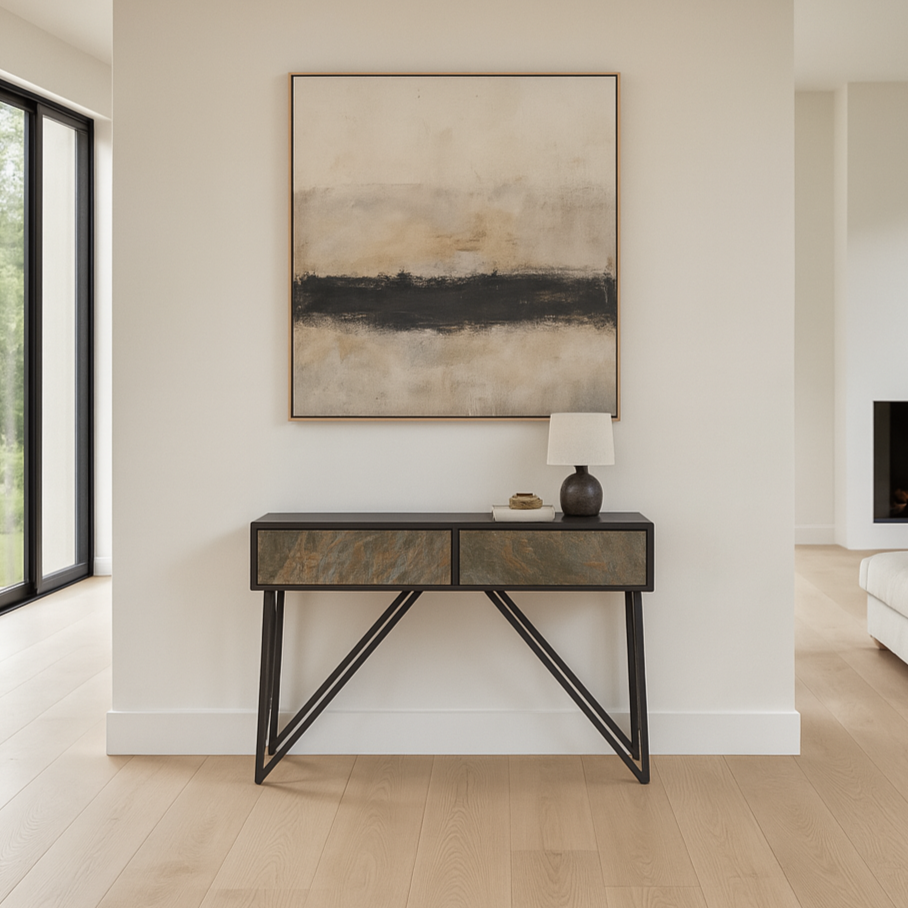 Verde Black Mango Wood 2 Drawer Console Table
