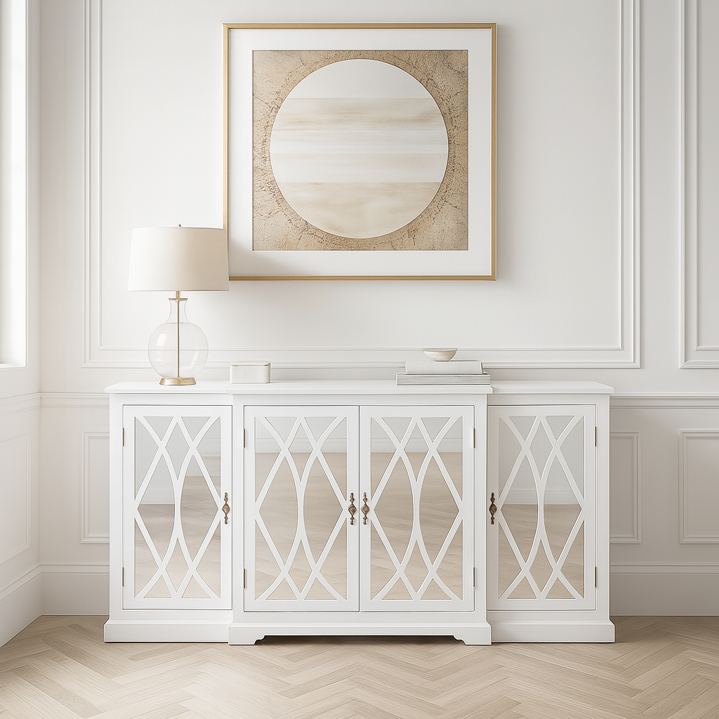 Nocturne White Breakfront Sideboard with Mirror Front