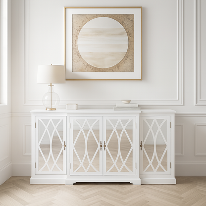Nocturne White Breakfront Sideboard with Mirror Front
