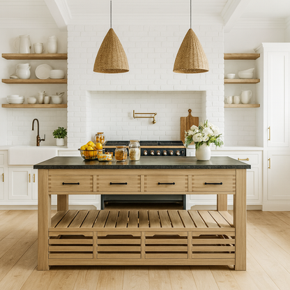 Oxford Four Drawer Oak Kitchen Island With Black Granite Top