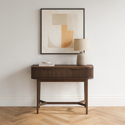 Raie Ribbed Oak and Pine Wood Console Table