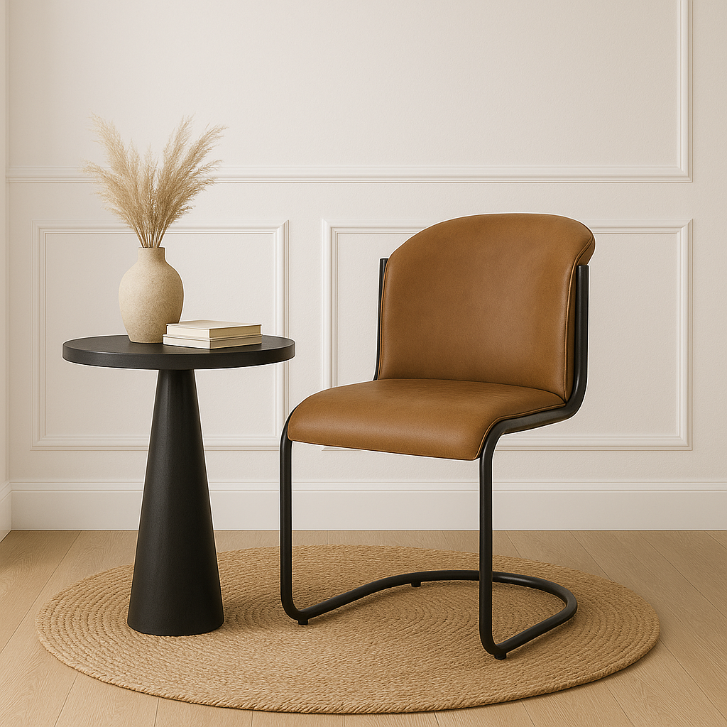 Billy Curved Brown Leather Dining Chair