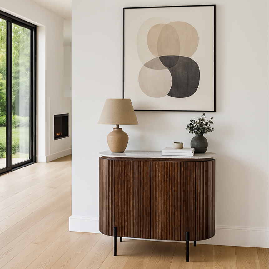 Opal Solid Wood Sideboard With Marble Top & Metal Legs