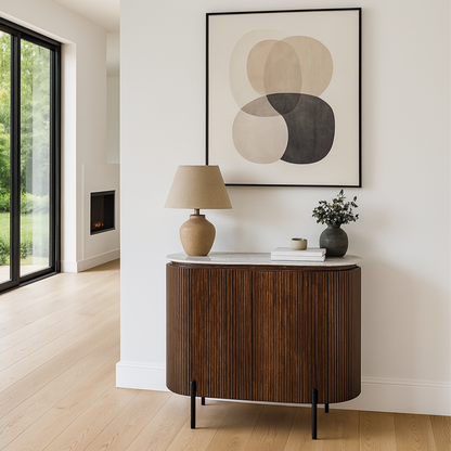Opal Solid Wood Sideboard With Marble Top & Metal Legs