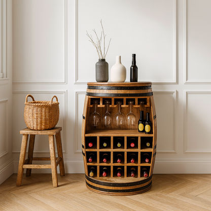 Surrey Solid Dark Wood Barrel Wine Rack