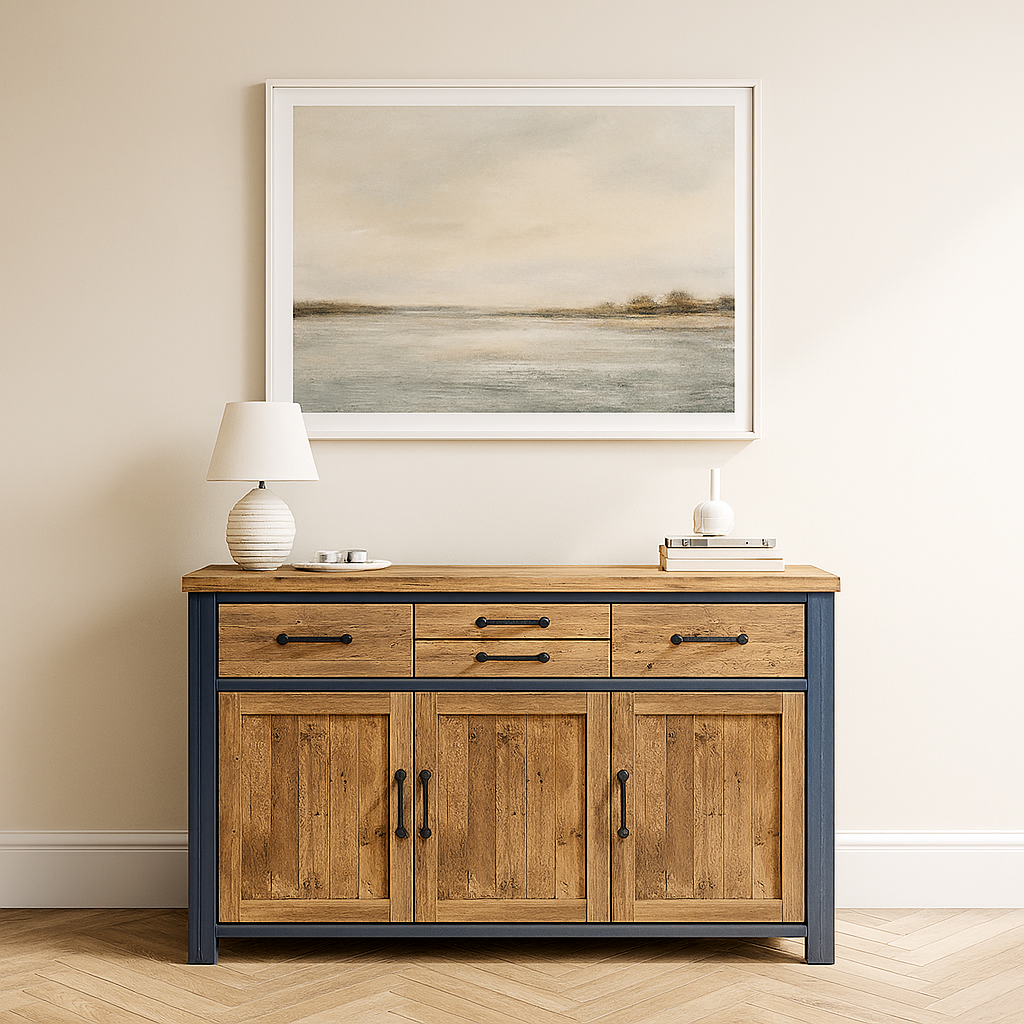 Splash of Blue Reclaimed Wood 3 Door Sideboard - Sideboard - Heart of Kitchens