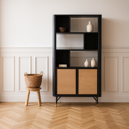 Fiji Black Acacia Wood 2 Door 6 Niche Display Cabinet