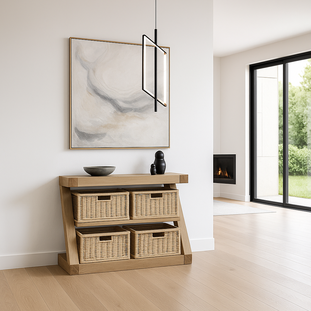 Z Solid Oak Basket Console Table