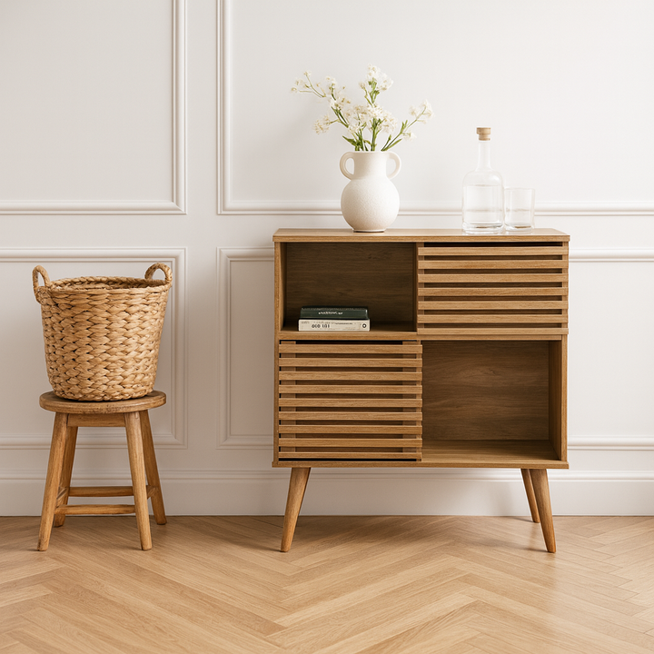 Larvik Natural Eucalyptus Wood 2 Door 2 Shelf Unit