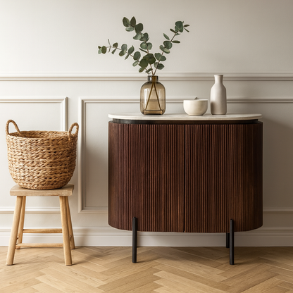 Opal Solid Wood Sideboard With Marble Top & Metal Legs
