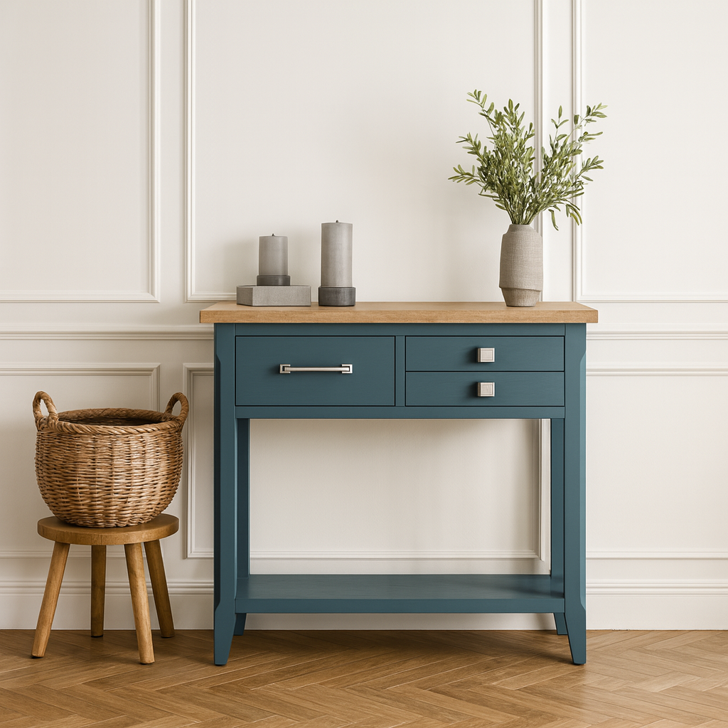 Signature Blue Oak Top Small Console Table