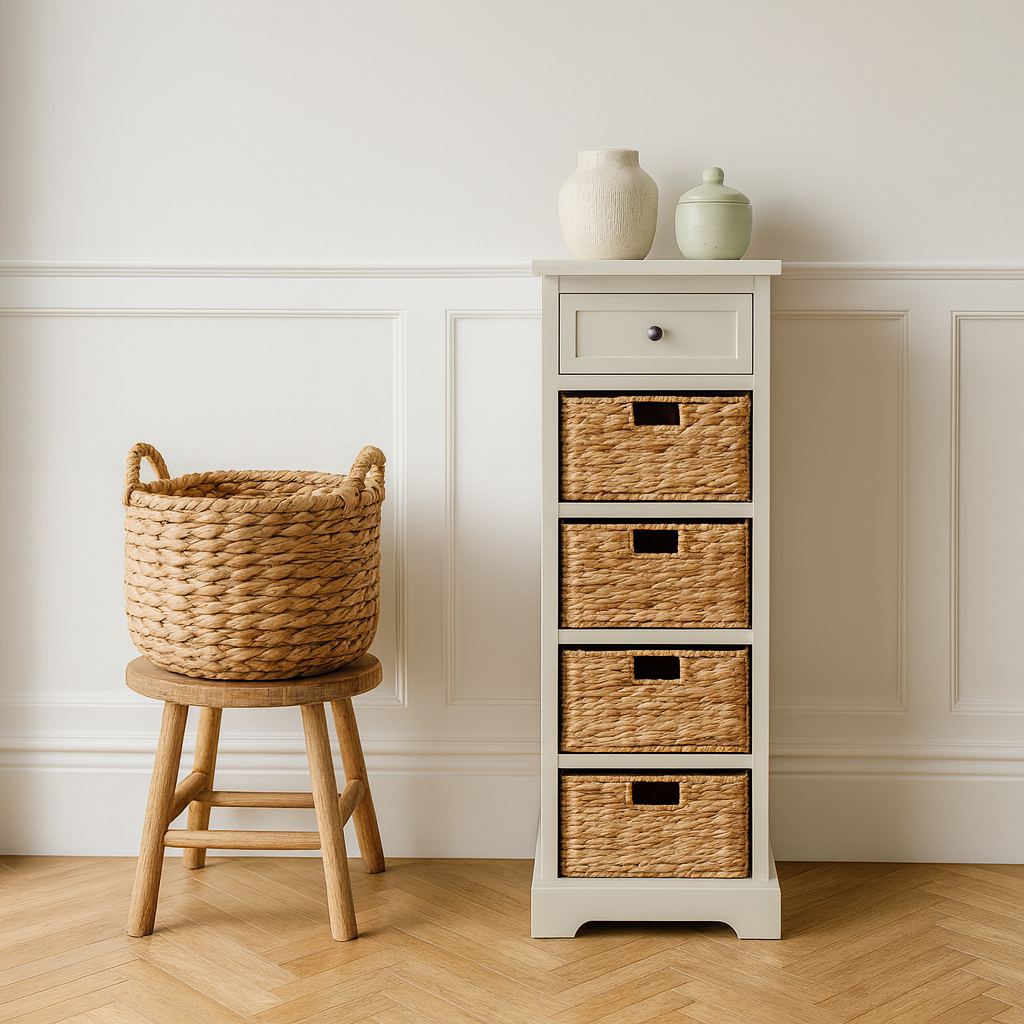 Devonshire Pine Wood 1 Drawer 4 Basket Tall Unit