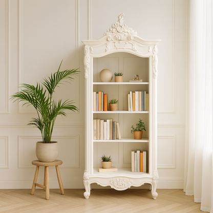 Elden White Carved Mahogany Bookcase