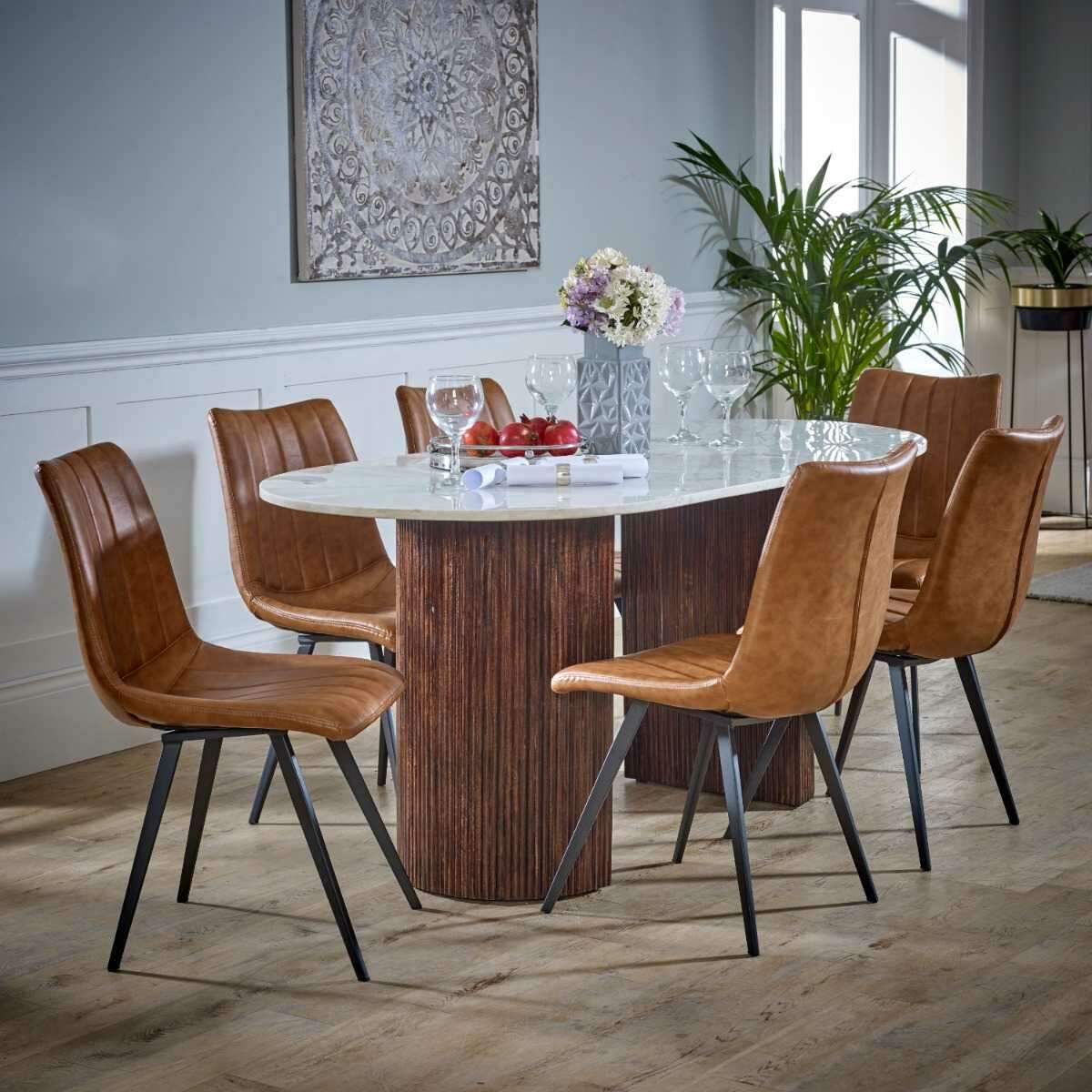 Opal Mango Wood Dining Table With Marble Top