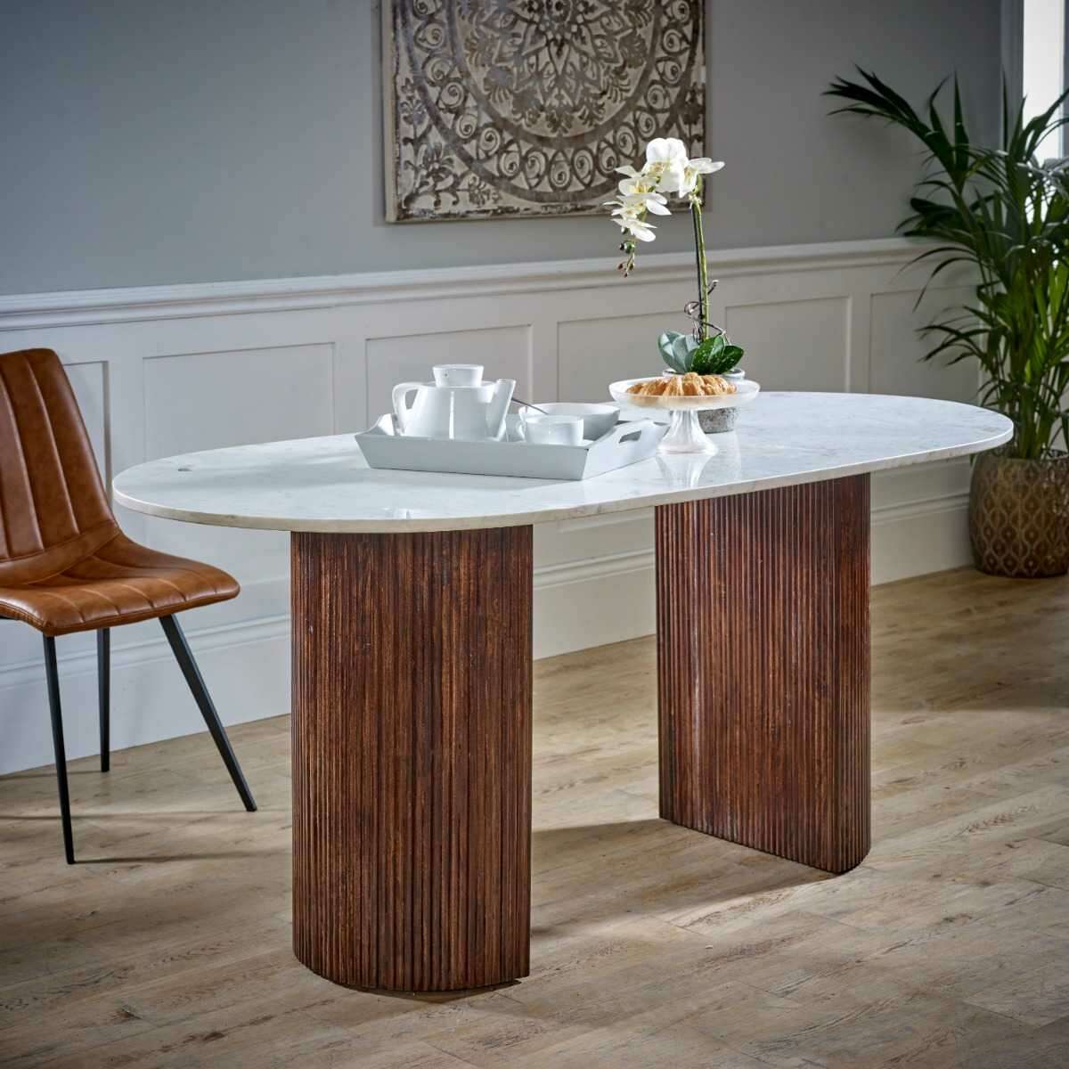 Opal Mango Wood Dining Table With Marble Top