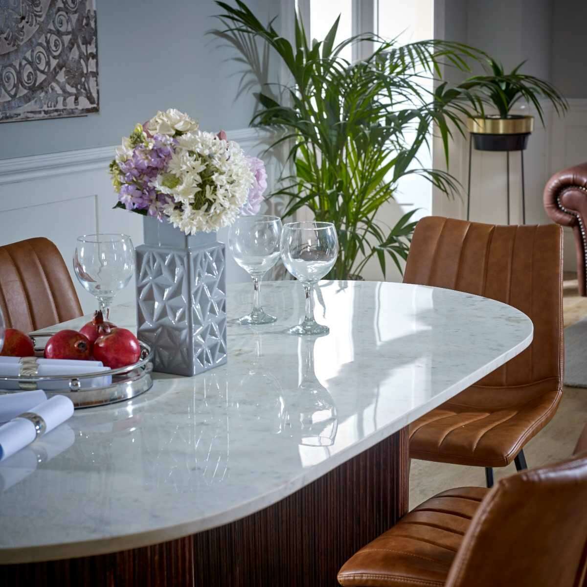 Opal Mango Wood Dining Table With Marble Top