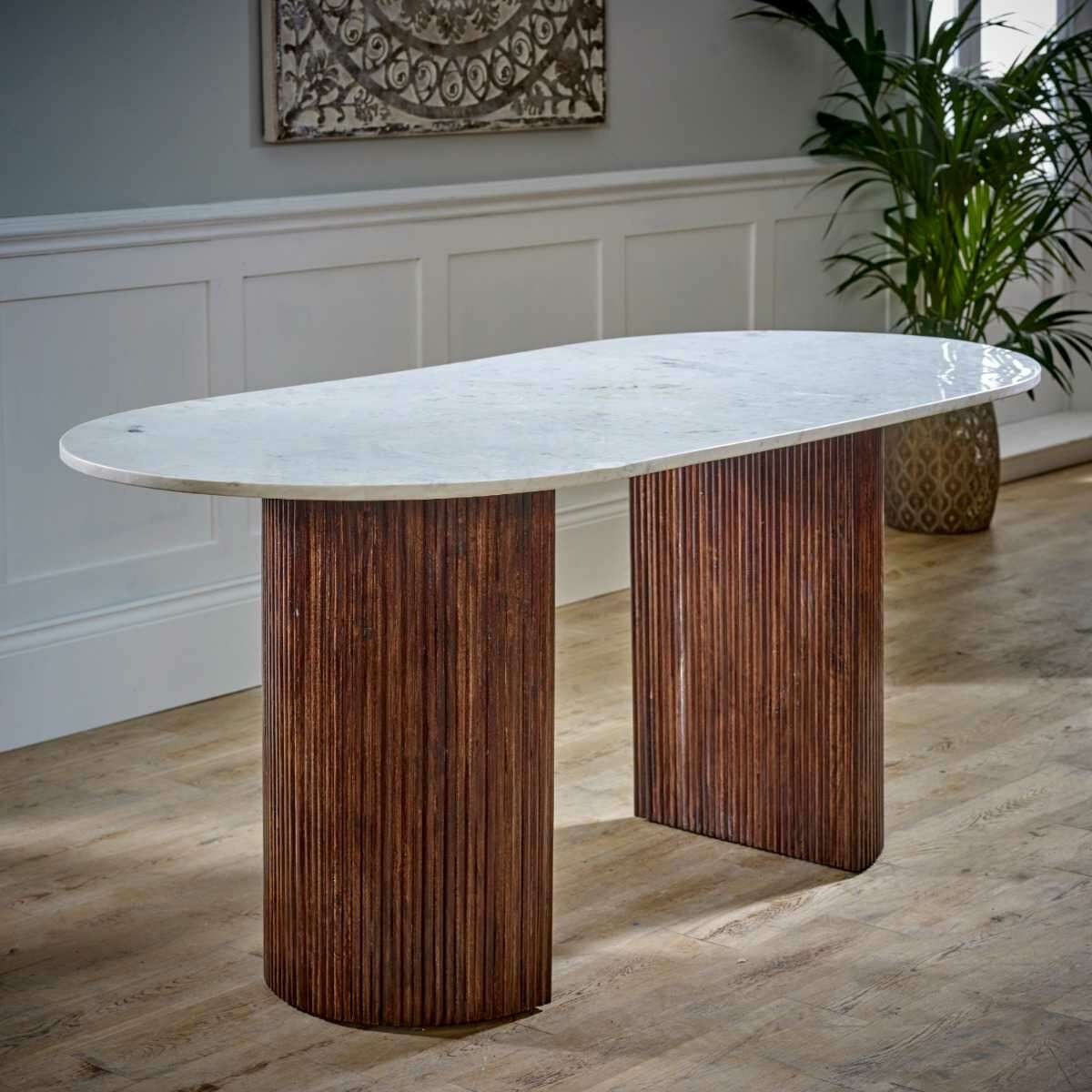 Opal Mango Wood Dining Table With Marble Top