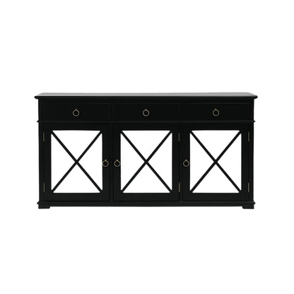Oriental Black Mirrored Doors Sideboard