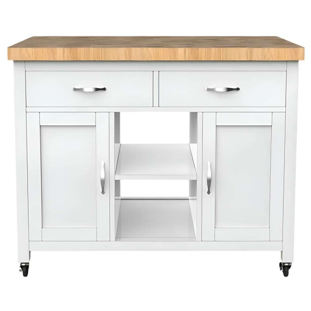 Savannah White Kitchen Island With Butchers Block