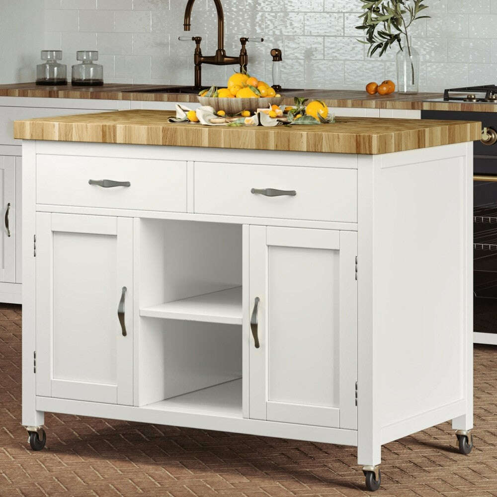 Savannah White Kitchen Island With Butchers Block
