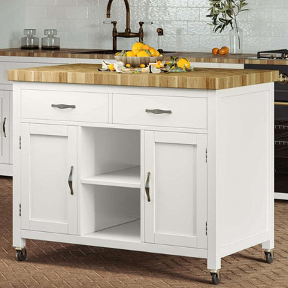 Savannah White Kitchen Island With Butchers Block