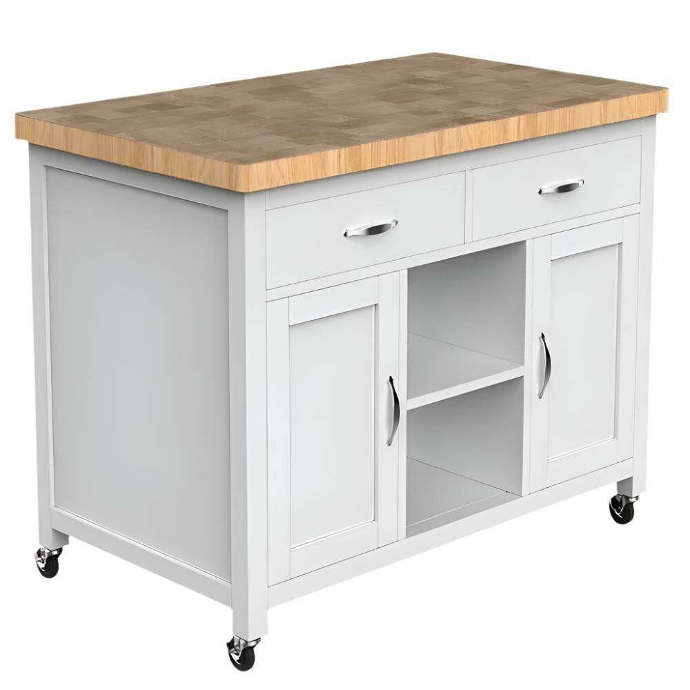 Savannah White Kitchen Island With Butchers Block