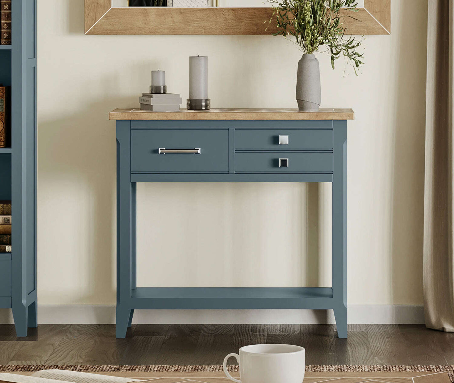 Signature Blue Oak Top Small Console Table