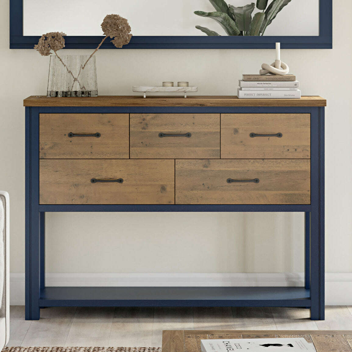 Splash of Blue Reclaimed Wood Console Table