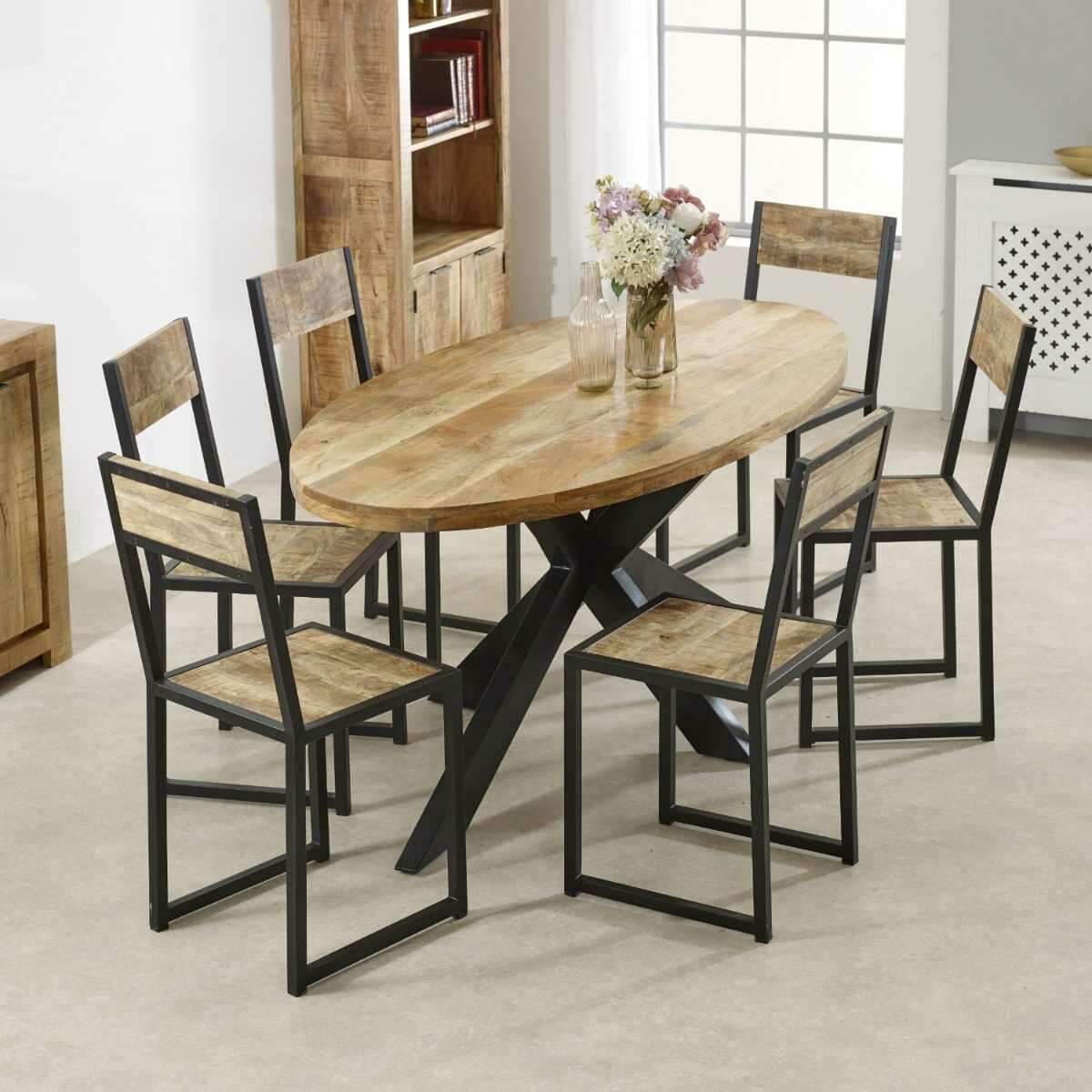 Surrey Solid Wood & Metal 6-8 Seater Oval Dining Table