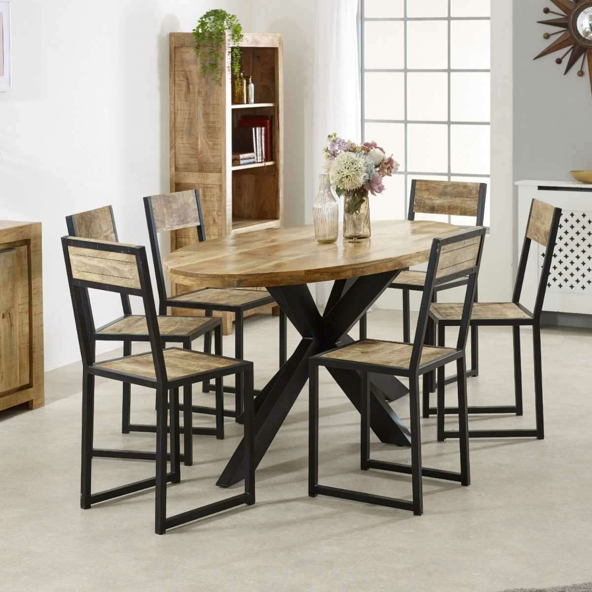 Surrey Solid Wood & Metal 6-8 Seater Oval Dining Table
