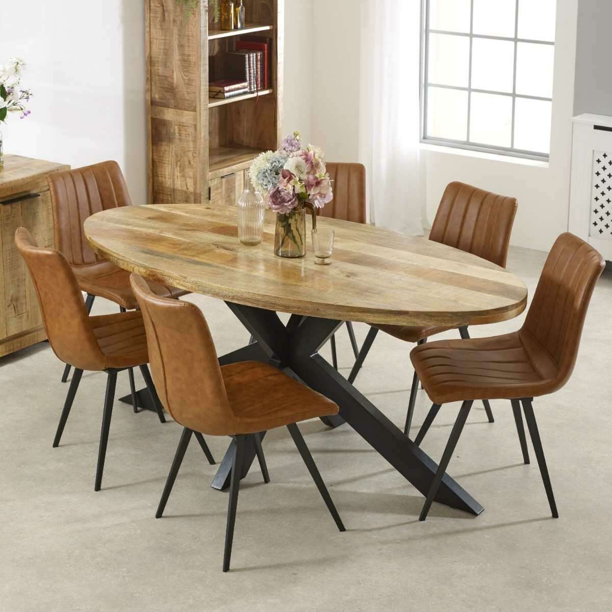 Surrey Solid Wood & Metal 6-8 Seater Oval Dining Table