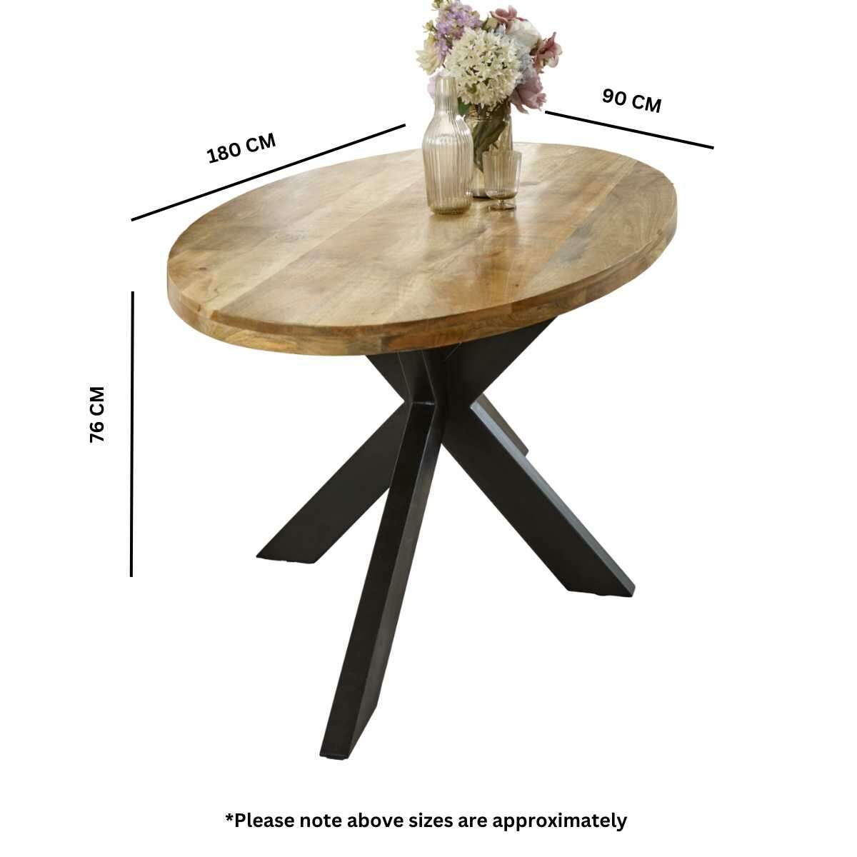 Surrey Solid Wood & Metal 6-8 Seater Oval Dining Table