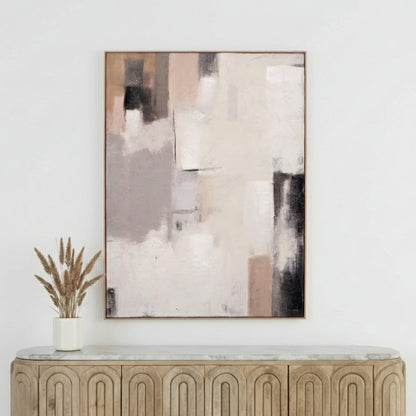 Canvas Natural and Grey Textured Abstract with Natural Frame