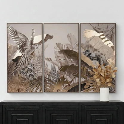 Canvas Tropical Birds 3 Piece Framed Wall Art