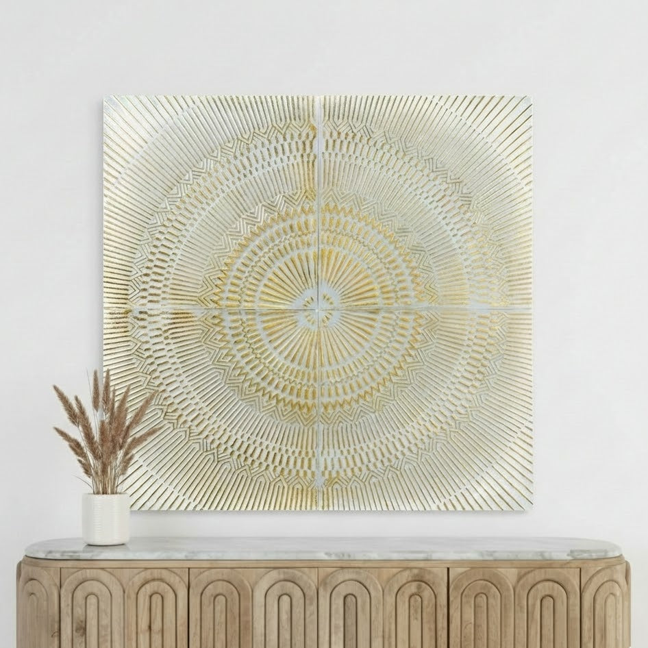 Textured Metal Antique White and Gold Wall Art
