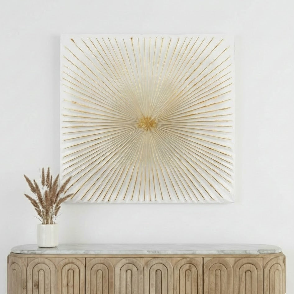 Metal White and Gold Sunburst Wall Art