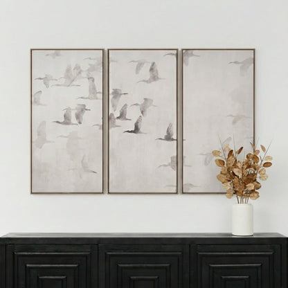 Birds Canvases Natural and White with Natural Frames (Set of 3)