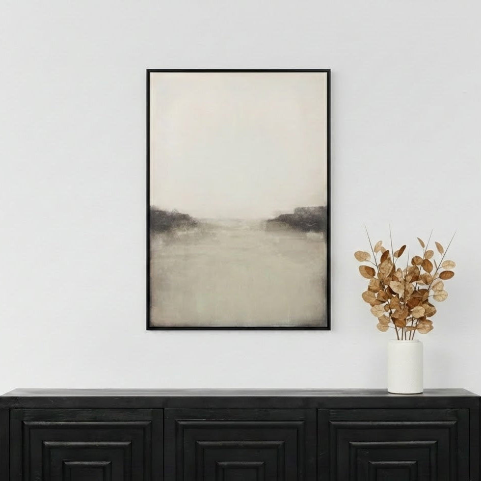 Abstract Canvas Grey and White with Black Frame