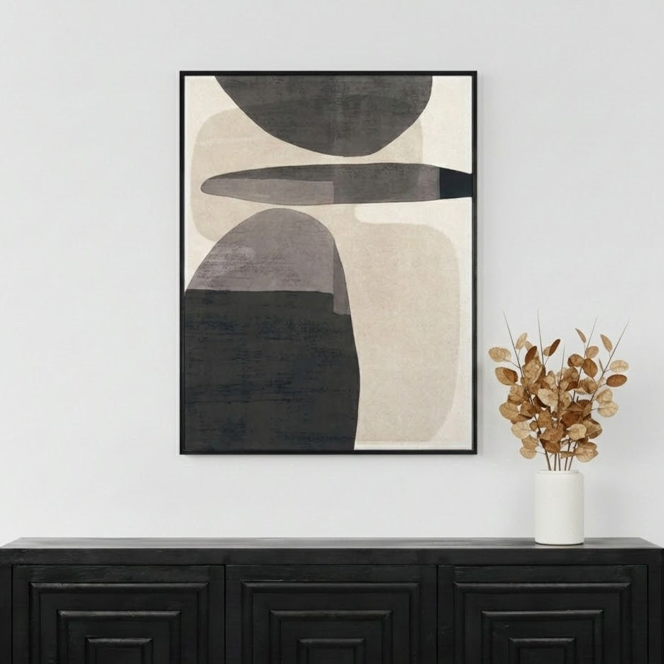 Canvas Natural and Black with Ovals Design and Black Frame