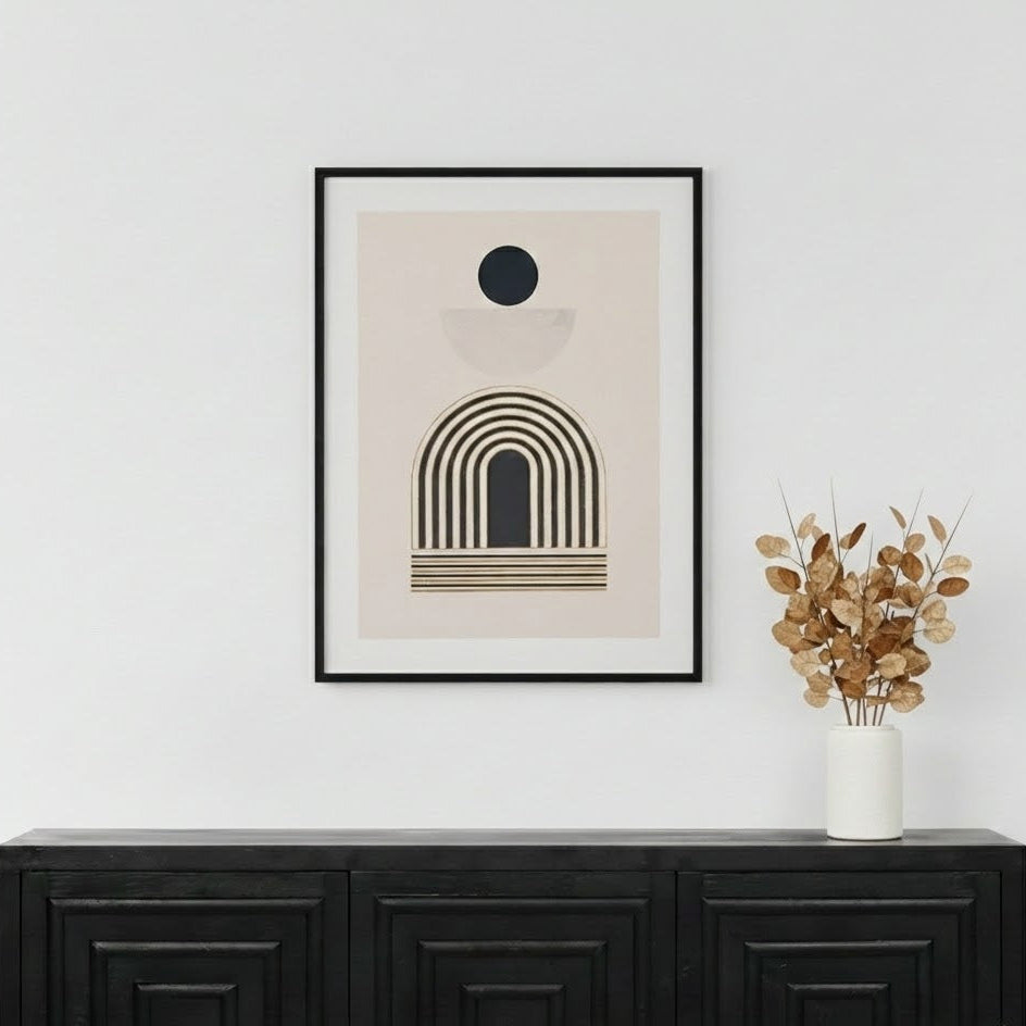 Art Deco Print with Linear Gold Detail and Black Frame