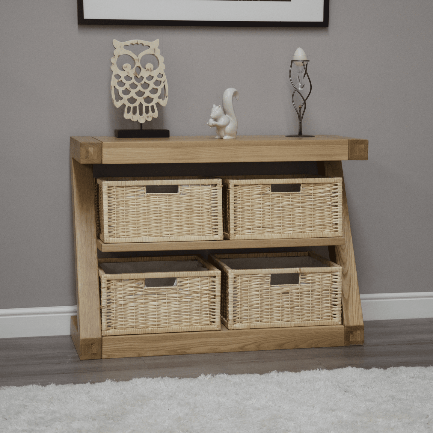 Z Solid Oak Basket Console Table
