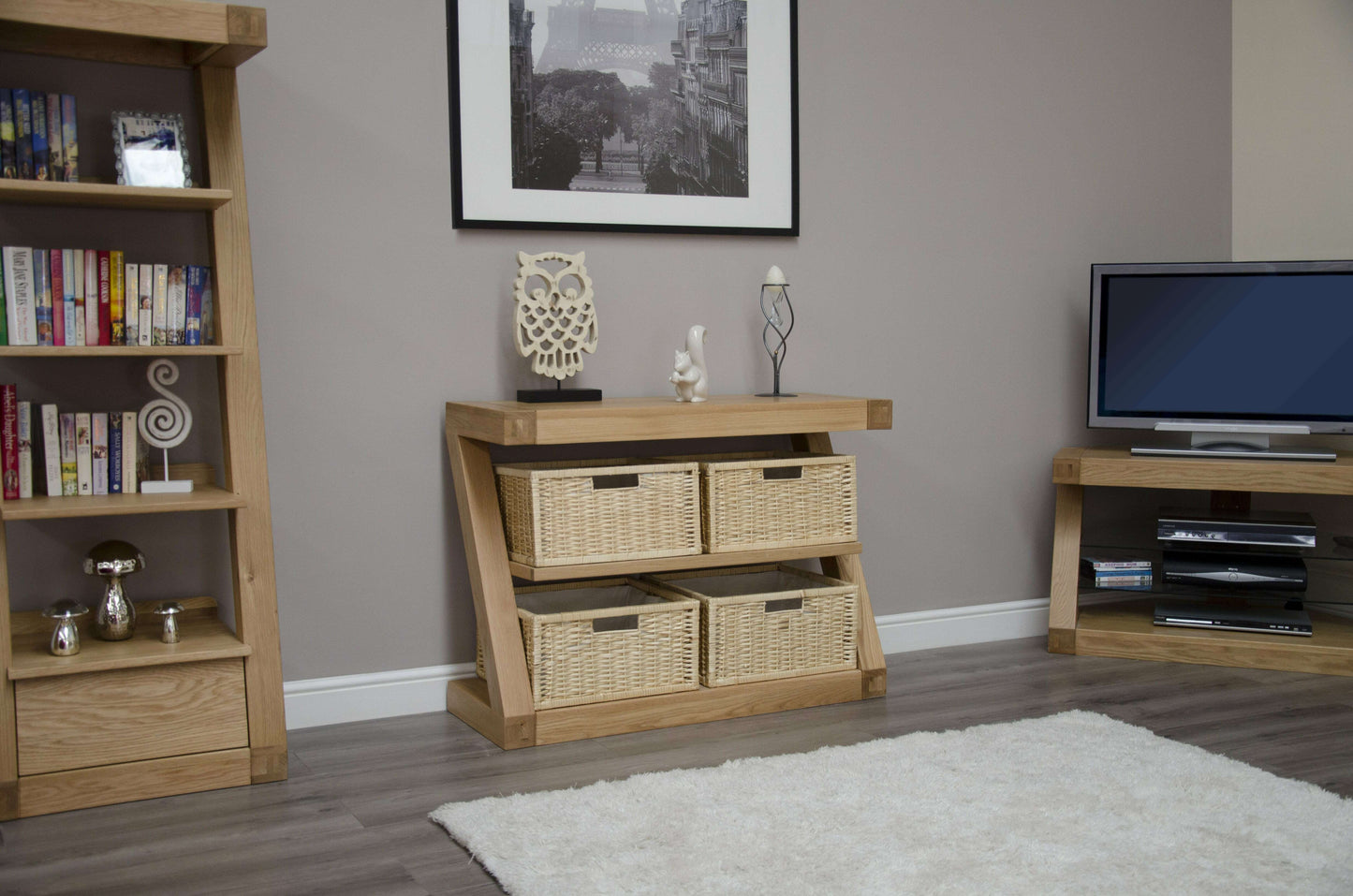 Z Solid Oak Basket Console Table