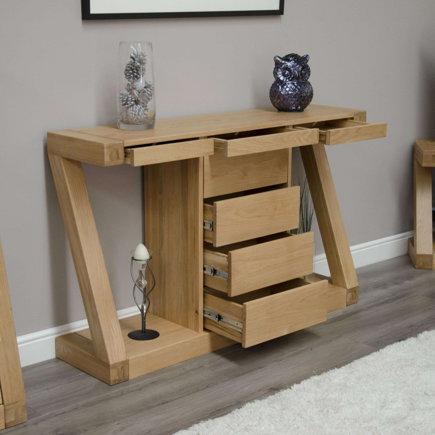 Z Solid Oak Wide Drawer Console Table